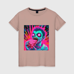 Женская футболка хлопок Бешеный зомби с большими глазами