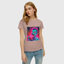 Женская футболка хлопок Бешеный зомби с большими глазами - фото 2
