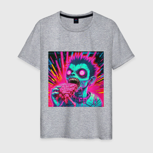 Мужская футболка хлопок Бешеный зомби с большими глазами, цвет меланж