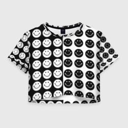 Женская футболка Crop-top 3D Smiley black and white