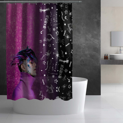 Штора 3D для ванной Лил Пип тату фиолетовый - фото 2