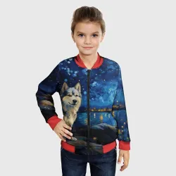Детский бомбер 3D Маламут в стиле Ван Гога - фото 3