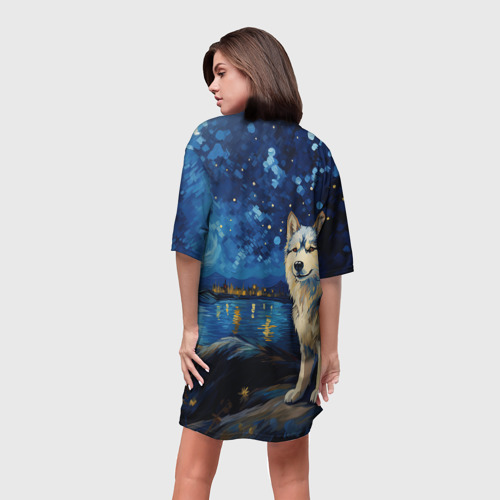 Платье-футболка 3D Маламут в стиле Ван Гога, цвет 3D печать - фото 4