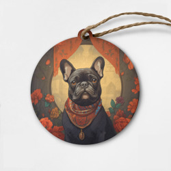 Деревянная игрушка круг Французский бульдог в стиле фолк арт
