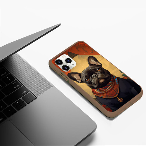 Чехол для iPhone 11 Pro Max матовый Французский бульдог в стиле фолк арт, цвет коричневый - фото 5