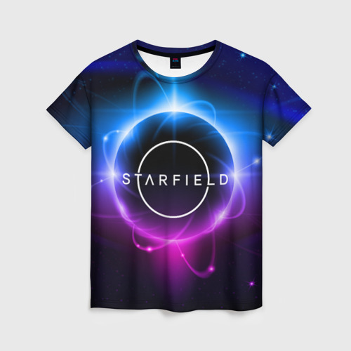 Женская футболка 3D с принтом Starfield space logo, вид спереди #2