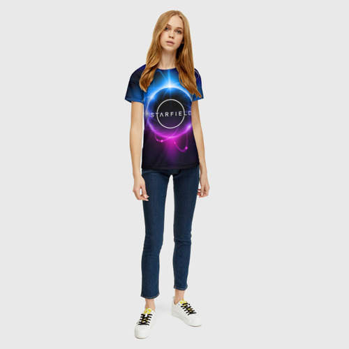 Женская футболка 3D с принтом Starfield space logo, вид сбоку #3