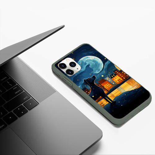 Чехол для iPhone 11 Pro Max матовый с принтом Собака на фоне ночного города в стиле Фолк Арт, фото #5