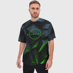 Мужская футболка oversize 3D Starfield black green logo - фото 2