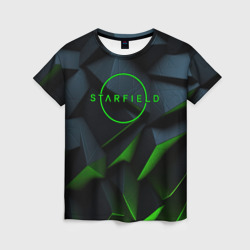 Женская футболка 3D Starfield black green logo