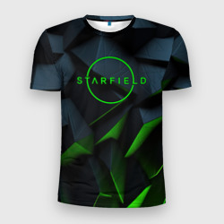 Мужская футболка 3D Slim Starfield black green logo