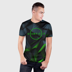 Мужская футболка 3D Slim Starfield black green logo - фото 2