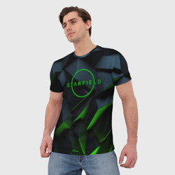 Мужская футболка 3D Starfield black green logo - фото 2