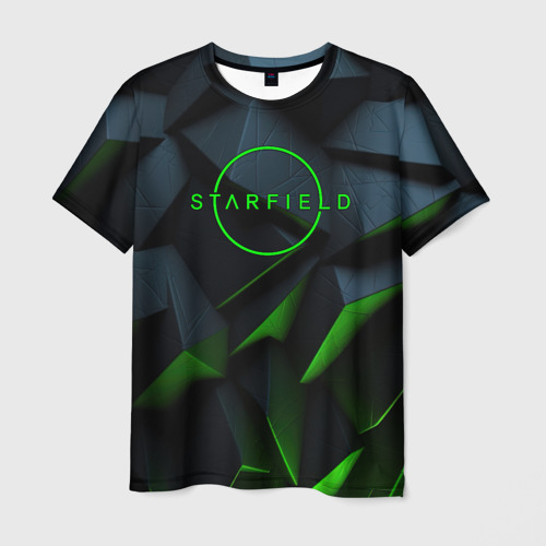 Мужская футболка с принтом Starfield black green logo, вид спереди №1