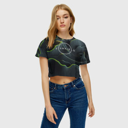 Женская футболка Crop-top 3D Starfield logo green texture - фото 2