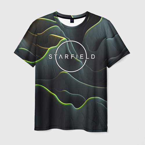 Мужская футболка 3D с принтом Starfield logo green texture, вид спереди #2