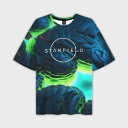 Мужская футболка oversize 3D Starfield blue green logo