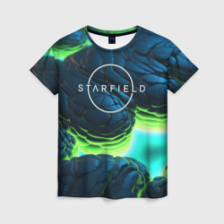 Женская футболка 3D Starfield blue green logo