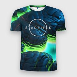 Мужская футболка 3D Slim Starfield blue green logo