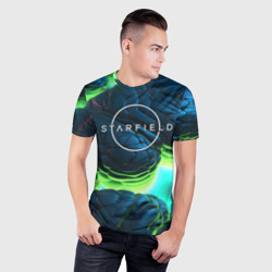 Мужская футболка 3D Slim Starfield blue green logo - фото 2