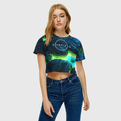 Женская футболка Crop-top 3D Starfield blue green logo - фото 2