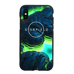 Чехол для iPhone XS Max матовый Starfield blue green logo