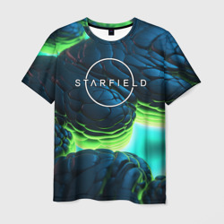 Мужская футболка 3D Starfield blue green logo