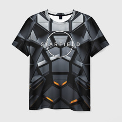 Мужская футболка 3D Логотип Старфильд на фоне абстрактной конструкции