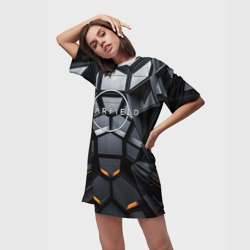 Платье-футболка 3D Логотип Старфильд на фоне абстрактной конструкции - фото 2