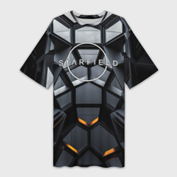 Платье-футболка 3D Логотип Старфильд на фоне абстрактной конструкции
