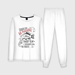 Женская пижама с лонгсливом хлопок Большой карась и цитата про рыбалку для рыбака