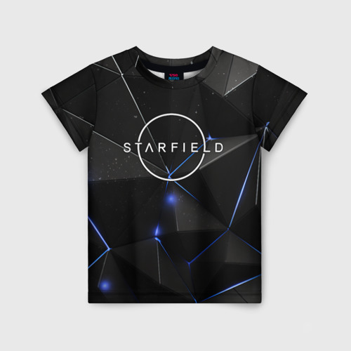 Детская футболка 3D с принтом Starfield black stars, вид спереди #2