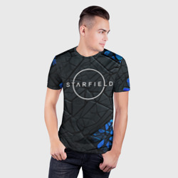 Мужская футболка 3D Slim Starfield logo black blue style - фото 2