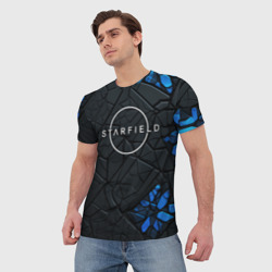 Мужская футболка 3D Starfield logo black blue style - фото 2