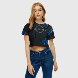 Женская футболка Crop-top 3D Starfield logo black blue style - фото 2