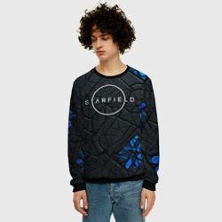 Мужской свитшот 3D Starfield logo black blue style - фото 2