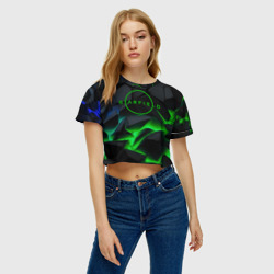 Женская футболка Crop-top 3D Stafield logo green fire - фото 2