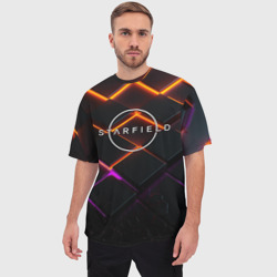 Мужская футболка oversize 3D Starfield logo orange abstract - фото 2