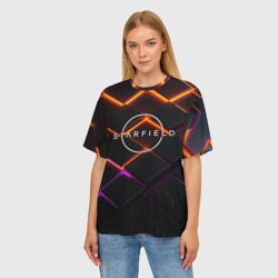 Женская футболка oversize 3D Starfield logo orange abstract - фото 2