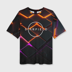 Женская футболка oversize 3D Starfield logo orange abstract