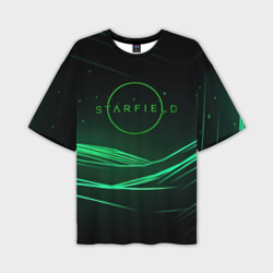 Мужская футболка oversize 3D Starfield green logo