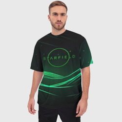 Мужская футболка oversize 3D Starfield green logo - фото 2