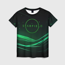 Женская футболка 3D Starfield green logo