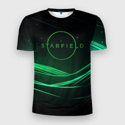 Мужская футболка 3D Slim Starfield green logo