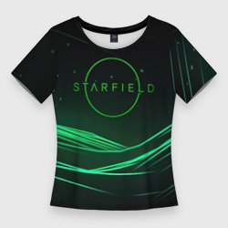 Женская футболка 3D Slim Starfield green logo