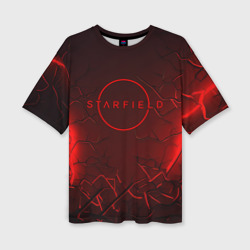 Женская футболка oversize 3D Starfield    red logo