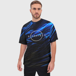 Мужская футболка oversize 3D Starfield logo blue background - фото 2