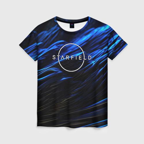 Женская футболка 3D с принтом Starfield logo blue background, вид спереди #2