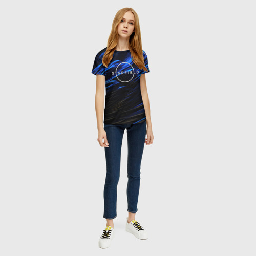 Женская футболка 3D с принтом Starfield logo blue background, вид сбоку #3