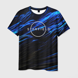 Мужская футболка 3D Starfield logo blue background